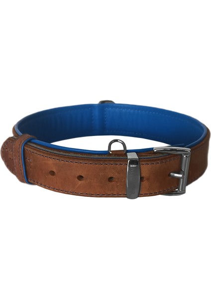 Lüks Deri Köpek Boyun Tasması 2X25-32 cm Mavi Kahverengi