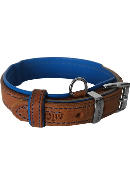 Lüks Deri Köpek Boyun Tasması 2X25-32 cm Mavi Kahverengi