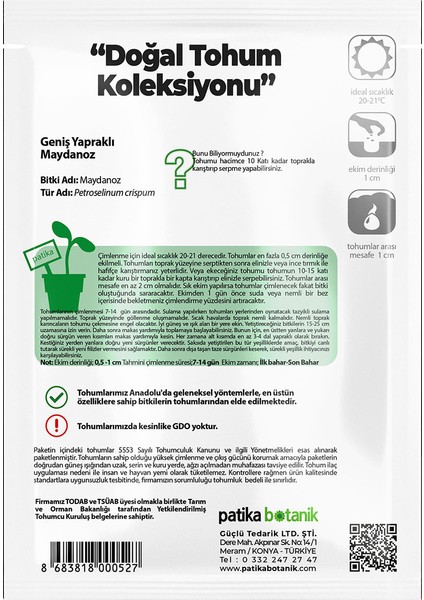 5000 Adet Patika Botanik Geniş Yapraklı Maydonoz Tohumu