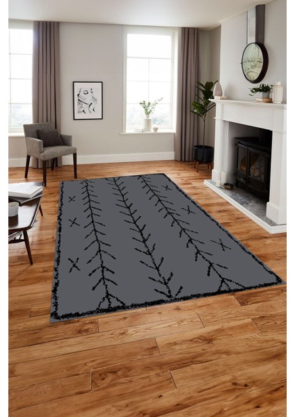 Baskılı Iskandinav Desen Etnik Görünüm Yıkanabilir Yolluk Mutfak Salon Halısı, Iskandinav-33-Gri,