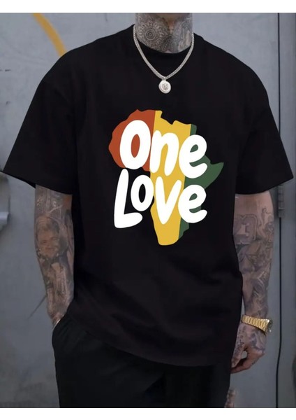 Erkek One Love Baskılı Oversize T-Shirt Salaş