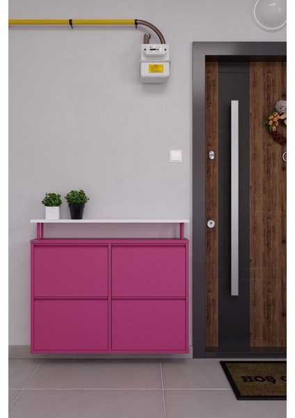 Tablalı 4'lü Metal Ayakkabılık - Pembe