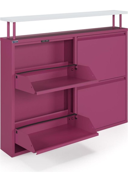 Tablalı 4'lü Metal Ayakkabılık - Pembe