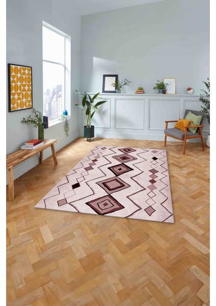 Baskılı Iskandinav Kilim Görünümlü Yıkanabilir Yolluk Mutfak Salon Halısı, Iskandinav-35-Pembe, fiyatları
