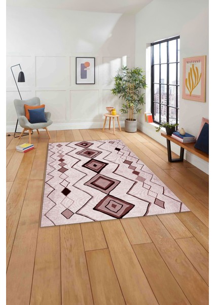 Baskılı Iskandinav Kilim Görünümlü Yıkanabilir Yolluk Mutfak Salon Halısı, Iskandinav-35-Pembe, indirimleri