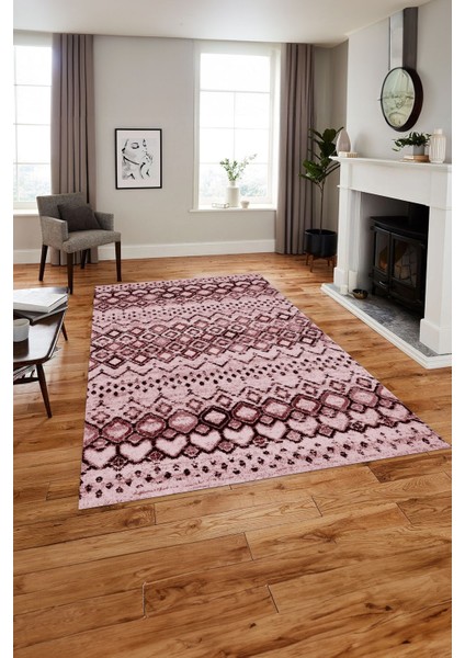 Dijital Baskılı Iskandinav Motifli Yıkanabilir Yolluk Mutfak Salon Halısı, Iskandinav-40-Bordo,