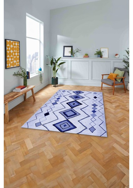 Baskılı Iskandinav Kilim Görünümlü Yıkanabilir Yolluk Mutfak Salon Halısı, Iskandinav-35-Lacivert, fiyatları