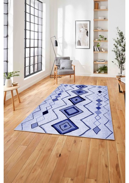 Baskılı Iskandinav Kilim Görünümlü Yıkanabilir Yolluk Mutfak Salon Halısı, Iskandinav-35-Lacivert, modelleri