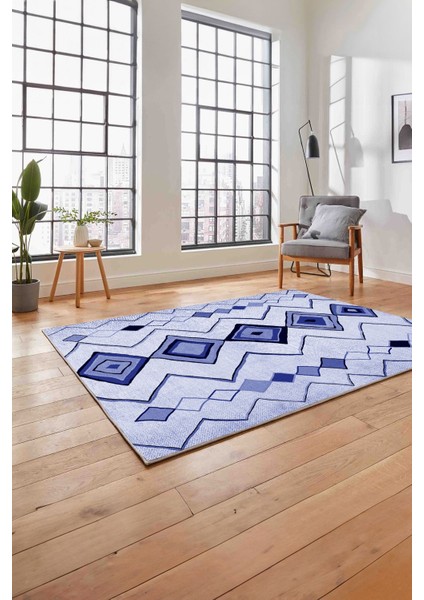 Baskılı Iskandinav Kilim Görünümlü Yıkanabilir Yolluk Mutfak Salon Halısı, Iskandinav-35-Lacivert, fırsatları