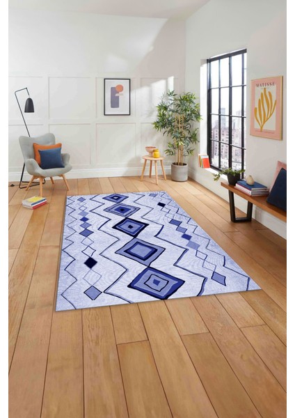 Baskılı Iskandinav Kilim Görünümlü Yıkanabilir Yolluk Mutfak Salon Halısı, Iskandinav-35-Lacivert, indirimleri