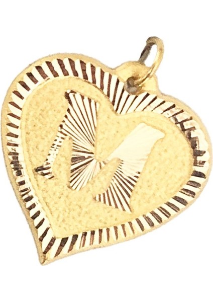 0.25 Gram 14 Ayar M Harfi Kalp Kolye Ucu