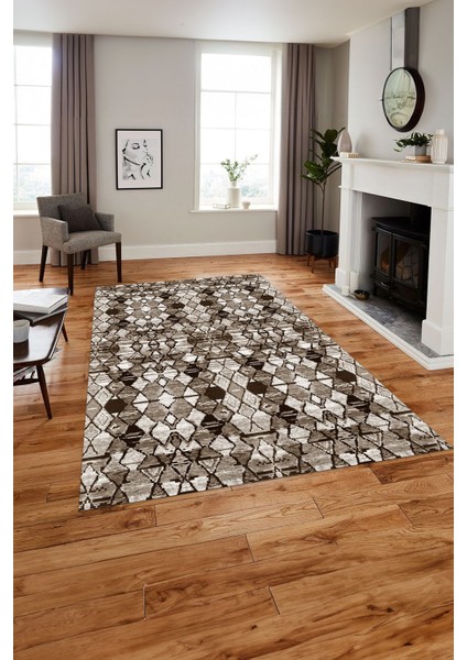 Baskılı Iskandinav Dörtgen Modelli Yıkanabilir Yolluk Mutfak Salon Halısı, Iskandinav-42-Kahve,