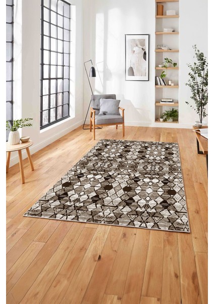 Baskılı Iskandinav Dörtgen Modelli Yıkanabilir Yolluk Mutfak Salon Halısı, Iskandinav-42-Kahve, modelleri