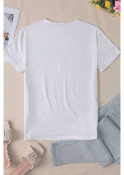 Kadın Hearts Baskılı Tasarım T-Shirt Oversize Salaş