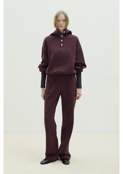 Mürdüm Gala Düğmeli Oversize Sweat
