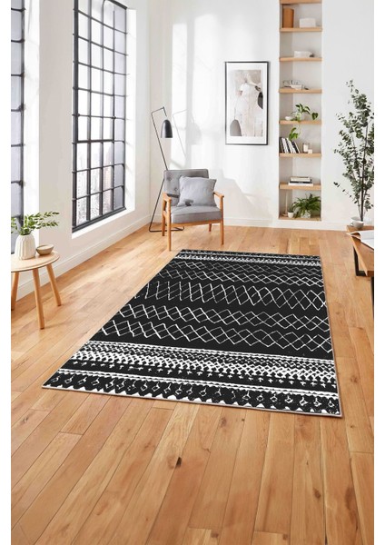 Baskılı Iskandinav Zigzag Model Yıkanabilir Yolluk Mutfak Salon Halısı, Iskandinav-52-Antrasit,