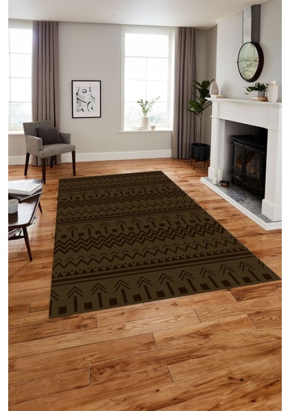 Baskılı Iskandinav Kilim Görünümlü Yıkanabilir Yolluk Mutfak Salon Halısı, Iskandinav-53-Kahve,