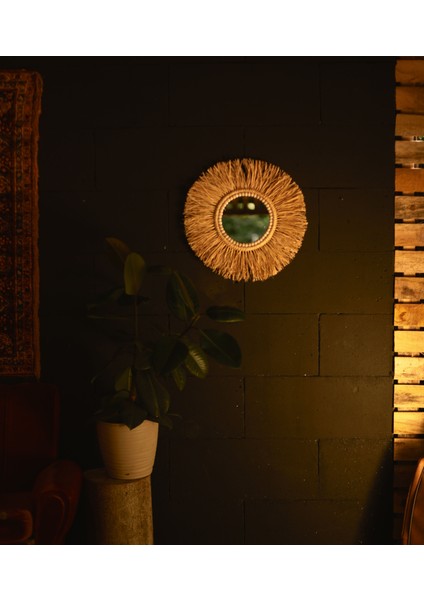 El Yapımı Ahşap Boncuklu Rafya Duvar Aynası - Aynalı Rafya Duvar Süsü - 50 cm modelleri