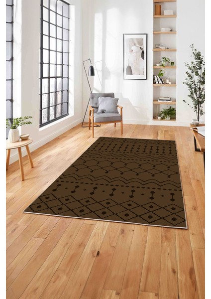 Baskılı Iskandinav Akrilik Desen Yıkanabilir Yolluk Mutfak Salon Halısı, Iskandinav-48-Kahve,