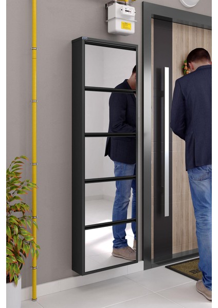 5'li Metal Ayakkabılık - Siyah/aynalı