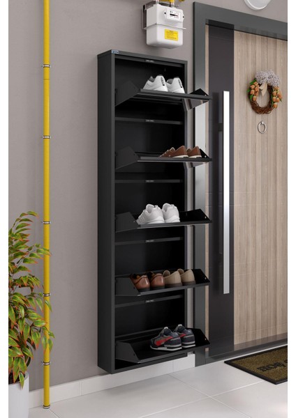 5'li Metal Ayakkabılık - Siyah/aynalı modelleri