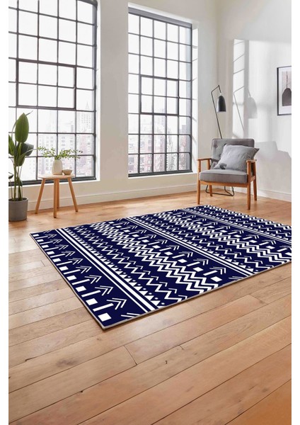 Baskılı Iskandinav Kilim Görünümlü Yıkanabilir Yolluk Mutfak Salon Halısı, Iskandinav-53-Lacivert, fırsatları