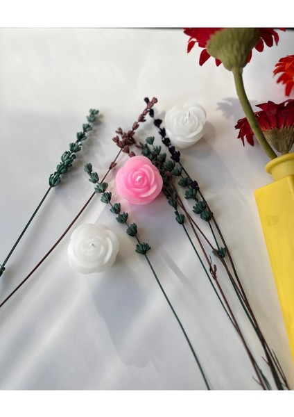 Mini Gül Mum Dekoratif Hediyelik Söz Nişan Kına Nikah Mumu 50 Adet