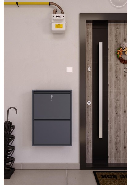 Kilitli 2'li Metal Ayakkabılık - Antrasit