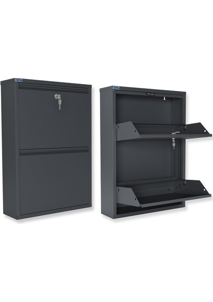 Kilitli 2'li Metal Ayakkabılık - Antrasit fırsatları