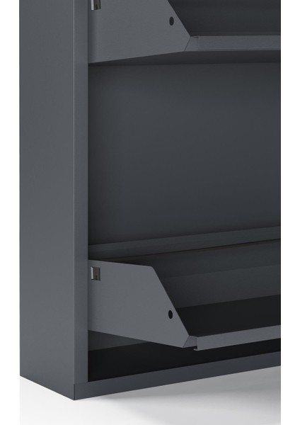 Kilitli 2'li Metal Ayakkabılık - Antrasit