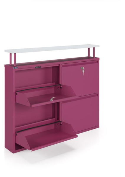Kilitli Tablalı 4'lü Metal Ayakkabılık - Pembe modelleri