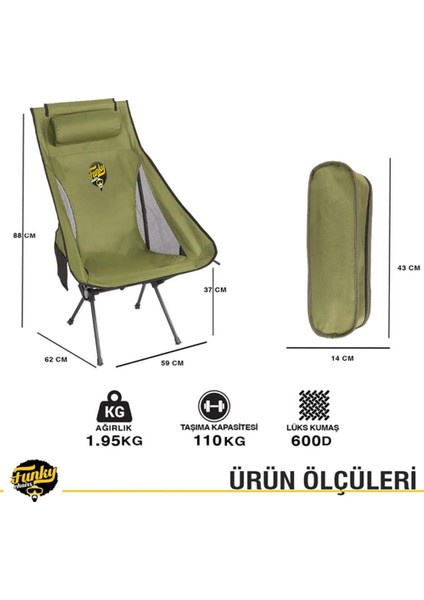 Funky Chaırs Sky Ultralight Katlanabilir Kamp Sandalyesi - Haki Renk indirimleri