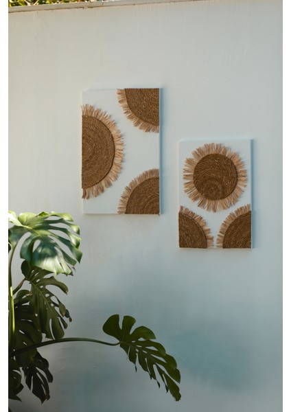 2'li Bohem Hasır Tablo Duvar Dekoru 40X60 / 35X50