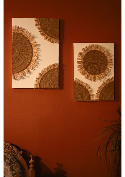 2'li Bohem Hasır Tablo Duvar Dekoru 40X60 / 35X50
