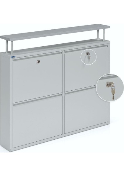 Kilitli Tablalı 4'lü Metal Ayakkabılık - Gri fiyatları