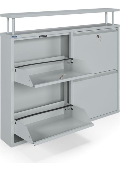 Kilitli Tablalı 4'lü Metal Ayakkabılık - Gri modelleri