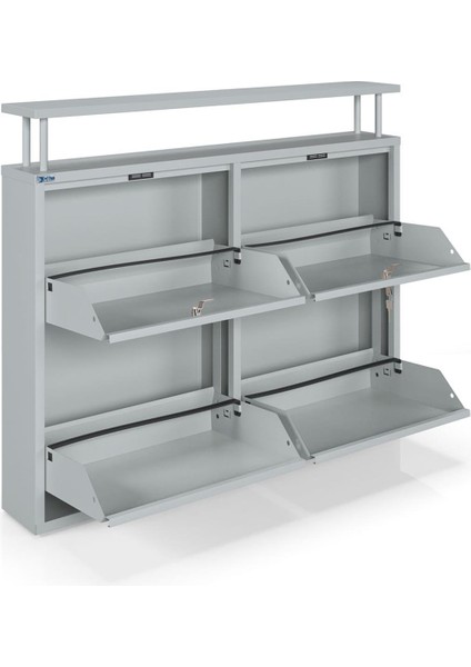 Kilitli Tablalı 4'lü Metal Ayakkabılık - Gri fırsatları