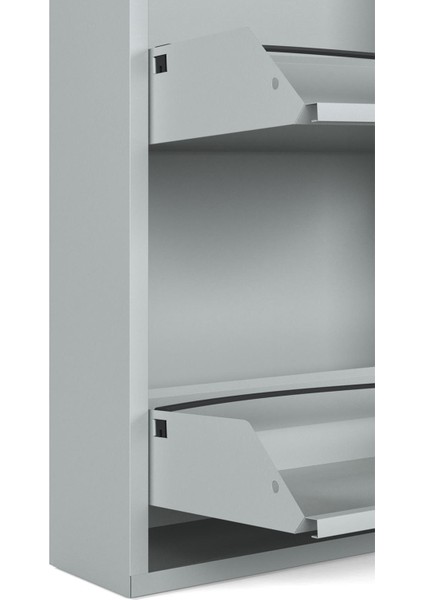 Kilitli Tablalı 4'lü Metal Ayakkabılık - Gri