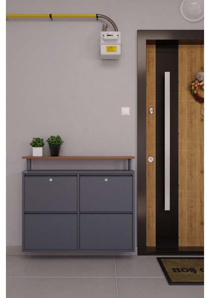 Kilitli Tablalı 4'lü Metal Ayakkabılık - Antrasit