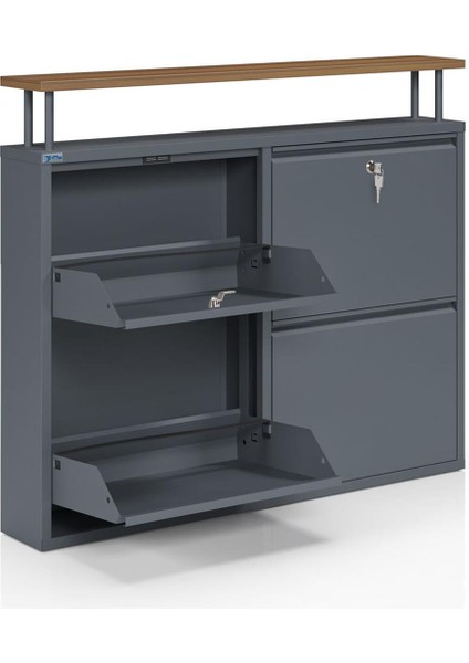 Kilitli Tablalı 4'lü Metal Ayakkabılık - Antrasit modelleri