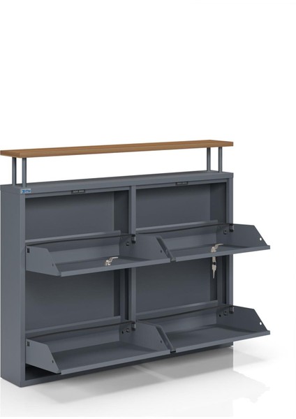 Kilitli Tablalı 4'lü Metal Ayakkabılık - Antrasit fırsatları