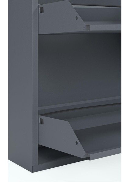 Kilitli Tablalı 4'lü Metal Ayakkabılık - Antrasit