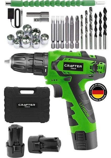 Germany 24 V - 5 AH Metal Şanzuman - Çift Armut Bataryalı - Şarjlı Vidalama Matkap 24 Parça Setli