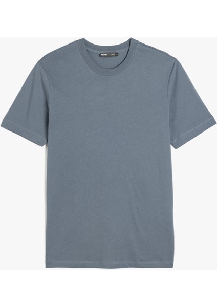 Pamuklu Kısa Kollu Bisiklet Yaka Basic Slim Fit Tişört