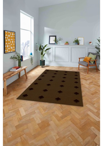 Dijital Baskılı Jüt Motifli Modern Yıkanabilir Yolluk Mutfak Salon Halısı, Jüt-36-Kahve,