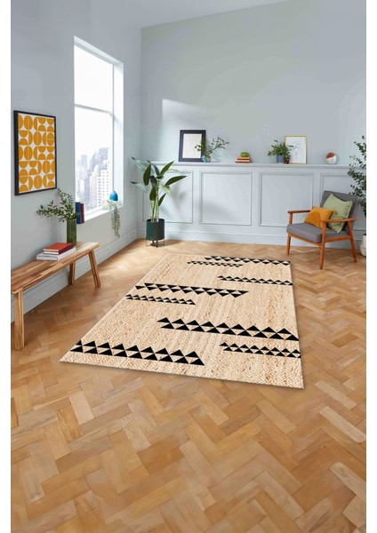 Dijital Baskılı Jüt Modern Yıkanabilir Yolluk Mutfak Salon Halısı, Jüt-35-Bej,