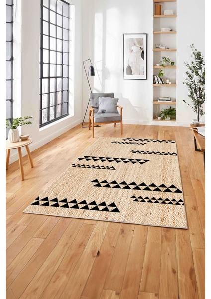 Dijital Baskılı Jüt Modern Yıkanabilir Yolluk Mutfak Salon Halısı, Jüt-35-Bej,
