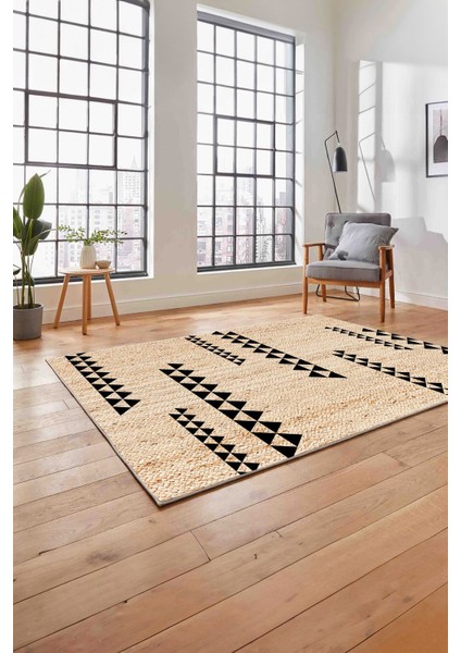 Dijital Baskılı Jüt Modern Yıkanabilir Yolluk Mutfak Salon Halısı, Jüt-35-Bej,