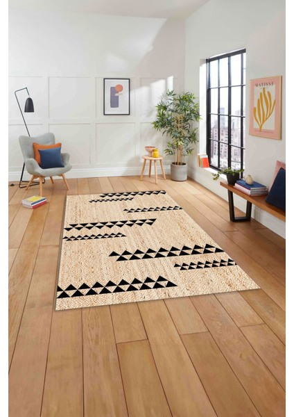 Dijital Baskılı Jüt Modern Yıkanabilir Yolluk Mutfak Salon Halısı, Jüt-35-Bej,