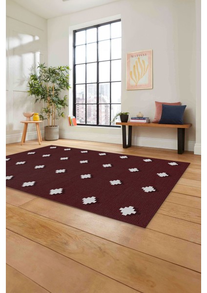 Dijital Baskılı Jüt Motifli Modern Yıkanabilir Yolluk Mutfak Salon Halısı, Jüt-36-Bordo, indirimleri